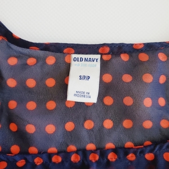 1182 * Old Navy Polka Dot Sheer Tank Navy Blue Red Size S - Picture 3 of 6